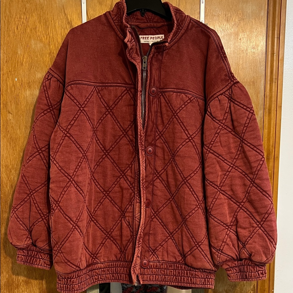 Free People Juno Quilted jacket in Deep Wine Red NWT
